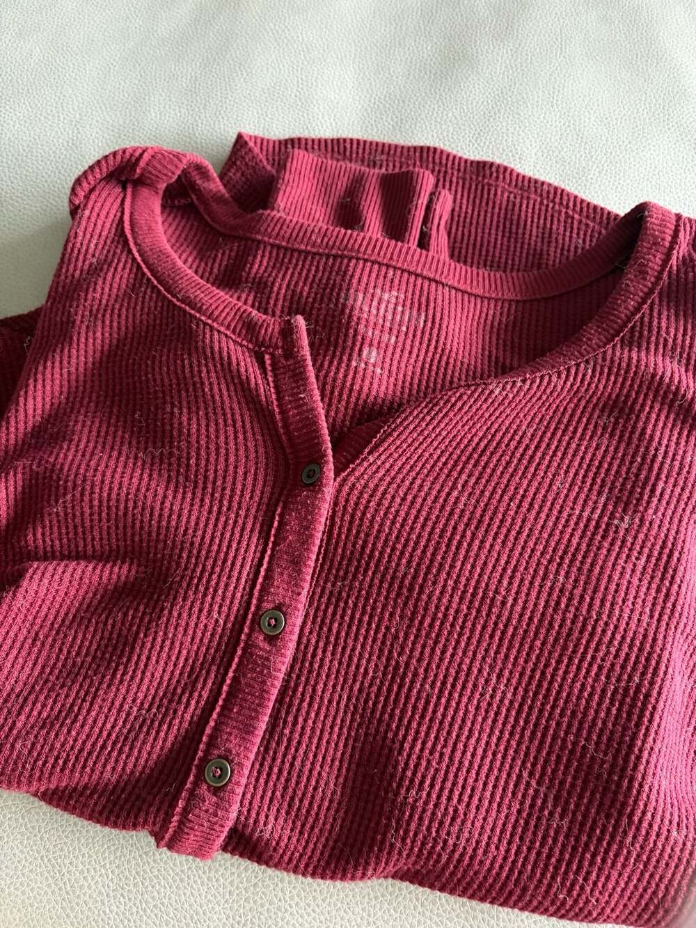 Hollister Cozy Rib Long-Sleeve Henley Top in Burgundy